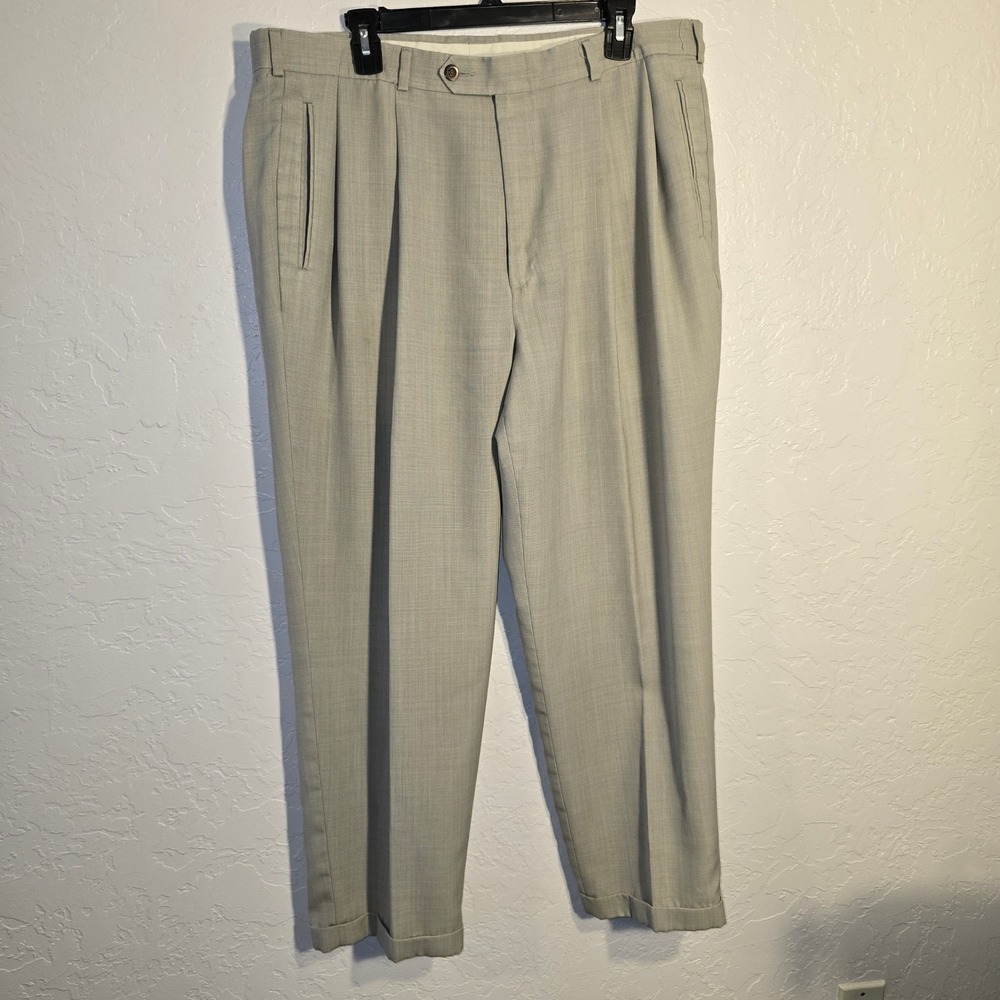 Slates Mens 34x29 Wool blend Pleated Dress Pants Gray cuffed Business Trousers